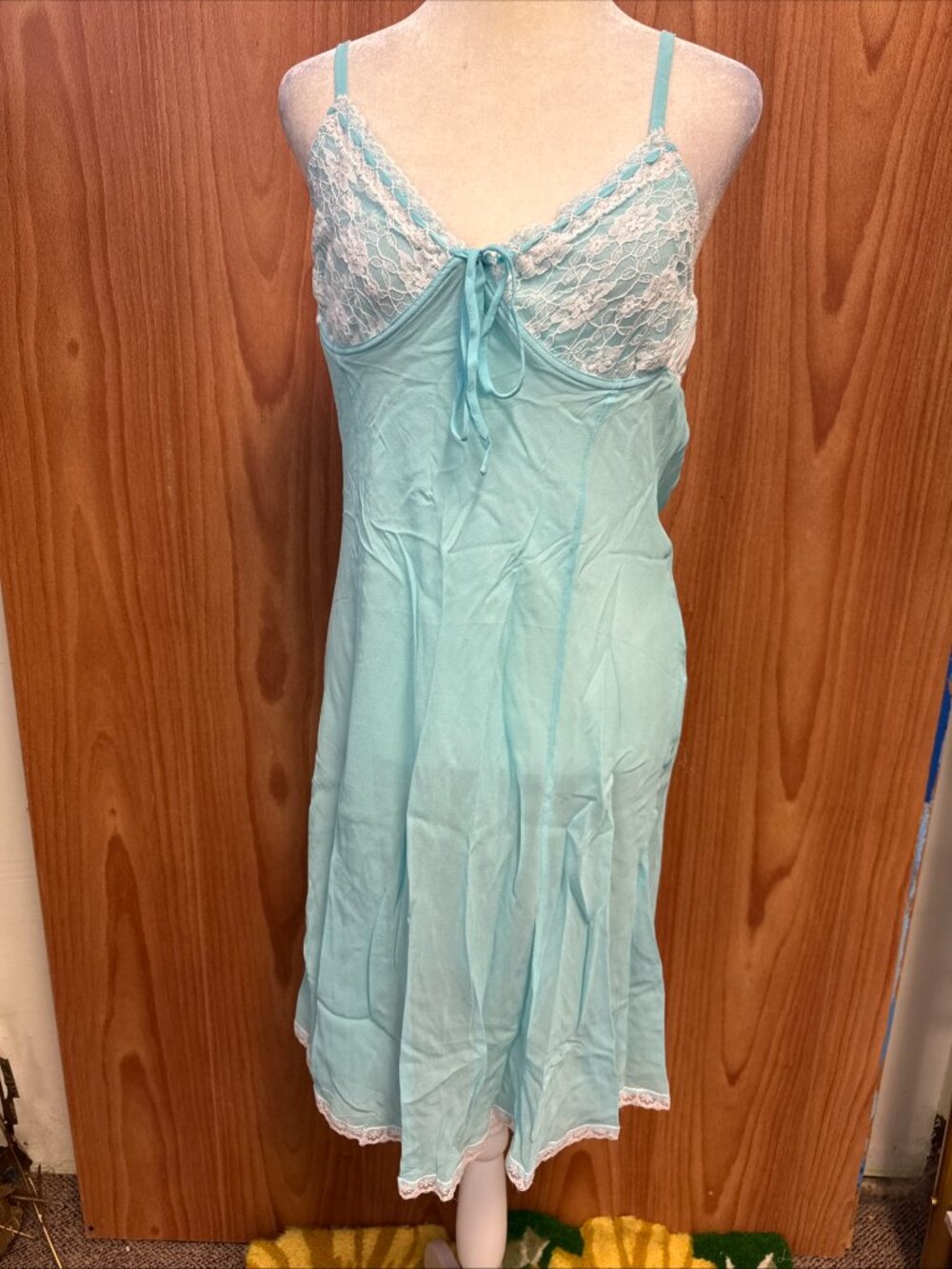 NEW Twiggy Light Blue White Lace Lingerie 100% Silk XL NWT Adjustable Strap